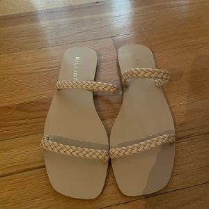 Tan sandals , never worn , in perfect condition.  Double strap and flat.
